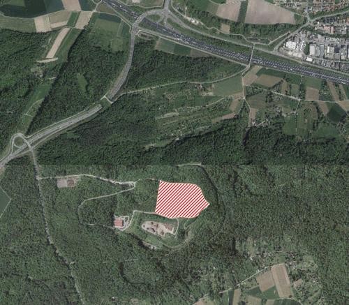 Luftbild mit eingezeichneter Rodungsfläche bei der Deponie Leonberg