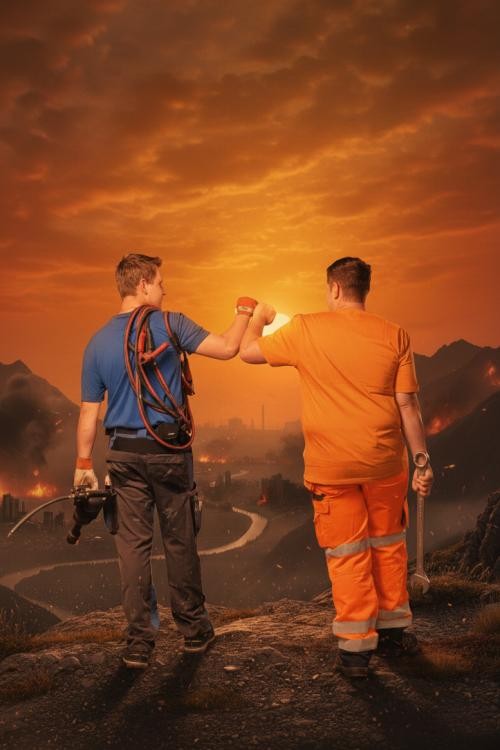 Zwei Azubis geben sich in einer epischen Stimmung einen Fistbump